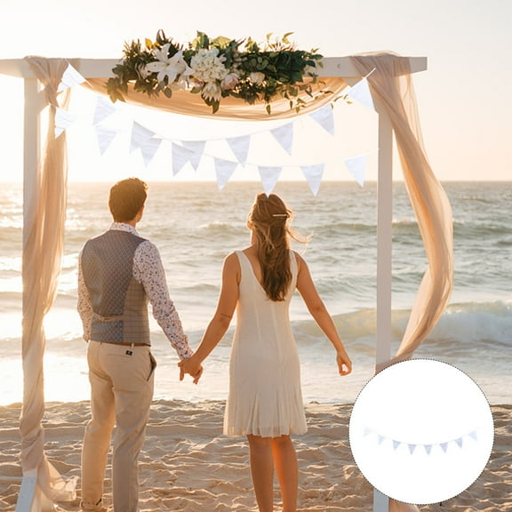 HOOWIFFY White Triangle Hanging Bunting Banner for Wedding and Photo Backdrop