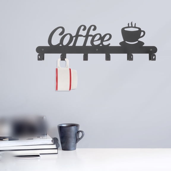 HOOWIFFY 1Set Wall Mounted Coffee Mug Holder Iron Rectangular Modern Minimalist Kitchen Use