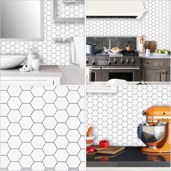 HOOWIFFY 1Set Hexagon Splicing Wall Stickers White Removable Self Adhesive 3D Decorative Decals