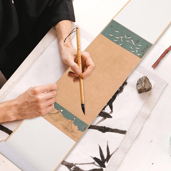 HOOWIFFY Blank Chinese Xuan Paper Hanging Scroll for and Painting, Coffee Color, Art Supplies