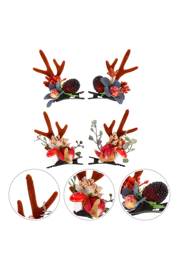2 Pairs Christmas Hair Clips for Girls, Antler Shape Holiday Hair Accessories, Festive Winter Party Hairpins