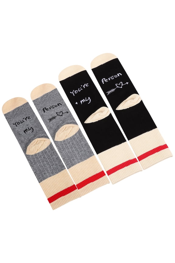 2Pairs Soft Breathable Cotton Couple Socks Midcalf Socks with Letter Design