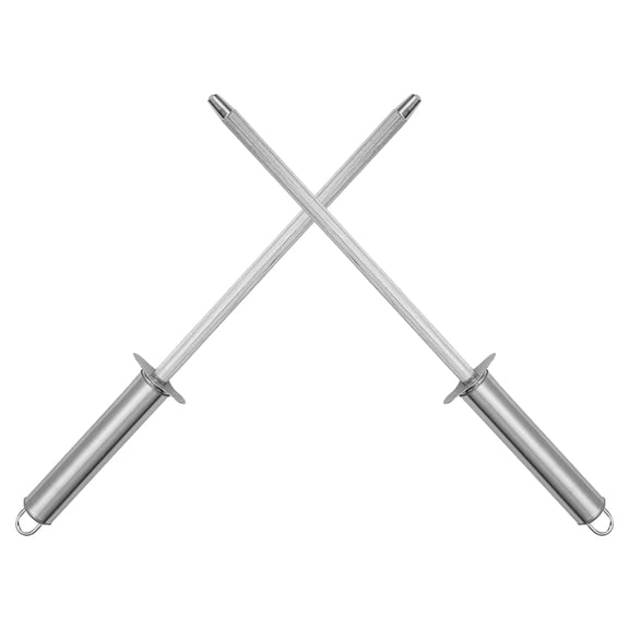 HOOWIFFY 2-Piece Plated Stainless Steel Honing Rod Set with PP Handle Multi-Functional Sharpening Tools for Home Kitchen Use