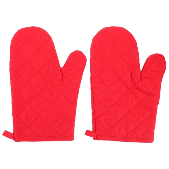 HOOWIFFY Kitchen Oven Gloves 2-Pack Cotton Silicone Cooking Mitts Red for Baking Grilling