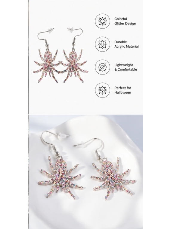 2 Pcs Spider Earrings Dangling Acrylic Multi Colored for Women Decor
