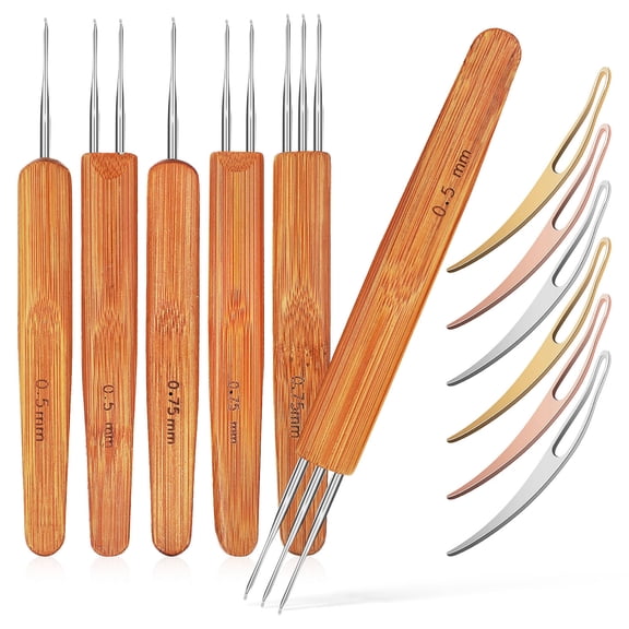 HOOWIFFY Dreadlocks Crochet Hook Set, Assorted Color Wooden Needles, Smooth Grip for Braiding, 2 Sets Included