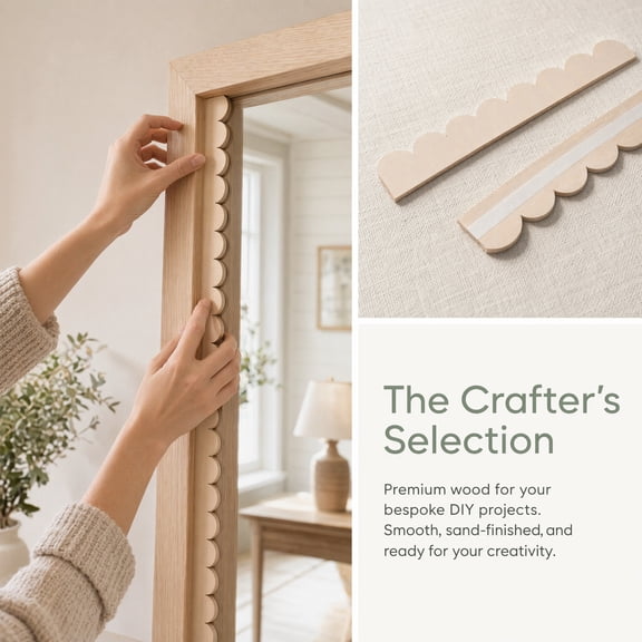 HOOWIFFY 20Pcs Beige Scalloped Wood Border Trim for Wall Cabinets and Decorative Door Frames