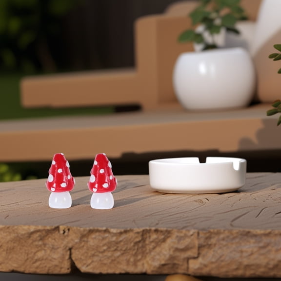 HOOWIFFY 20Pcs Mini Mushrooms Miniature Luminous Mushroom Resin Red for Evening Settings
