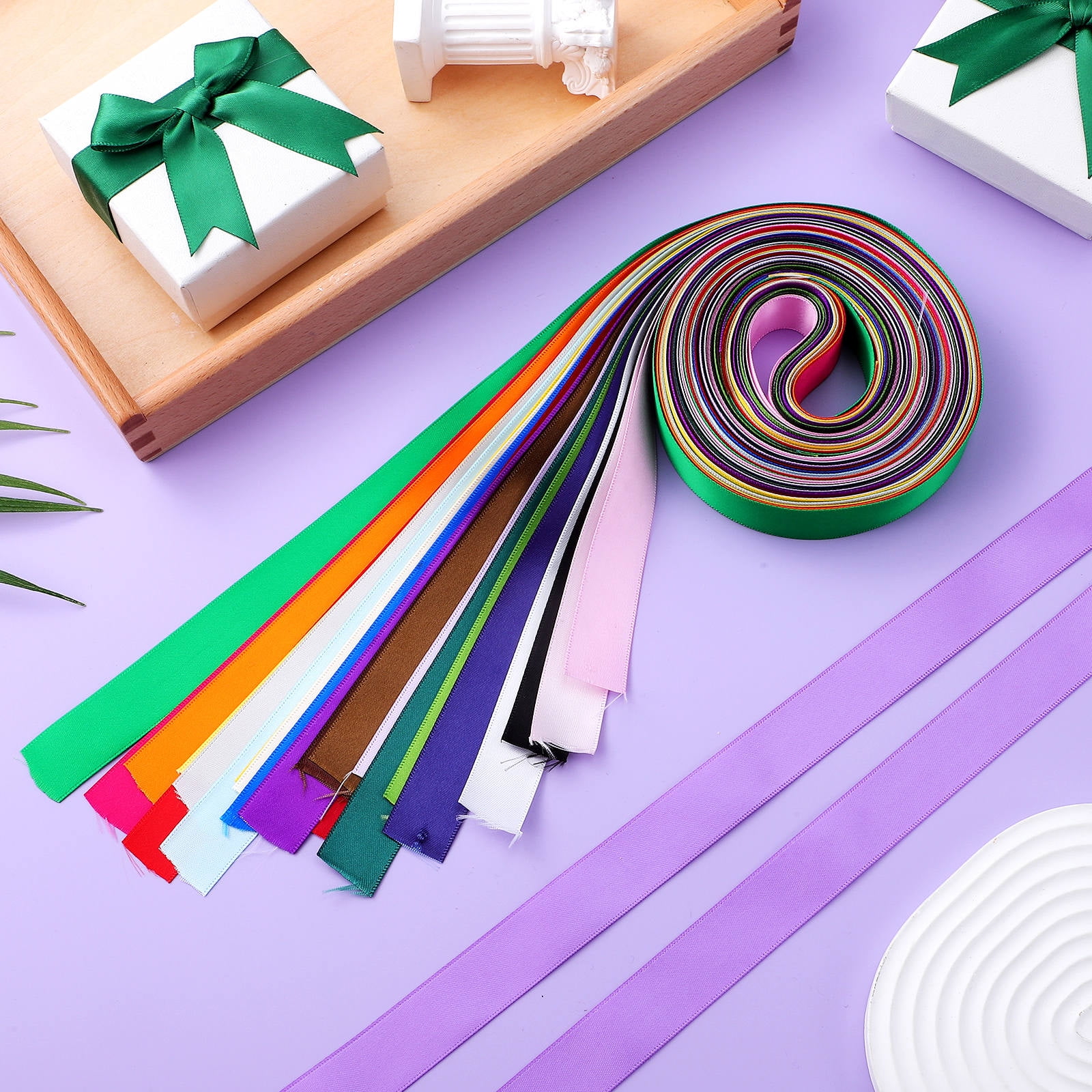 HOOWIFFY Polyester Satin Ribbon Double-Faced Multi Color Ribbon for ...