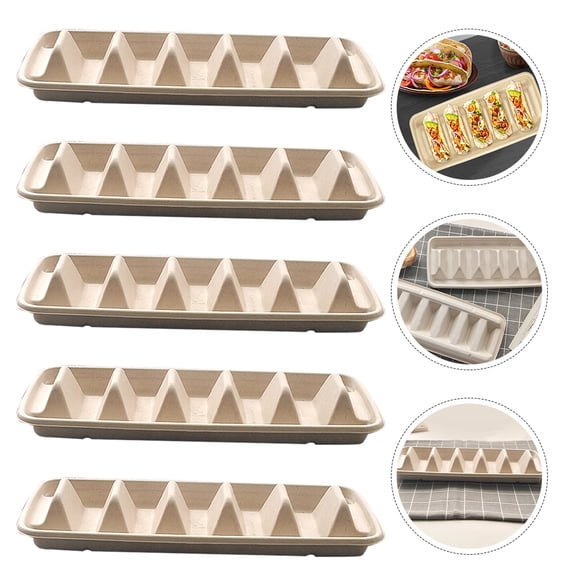 HOOWIFFY 25Pcs Disposable Paper Taco Holder Stand Portable Taco Tray for Party Serving Beige