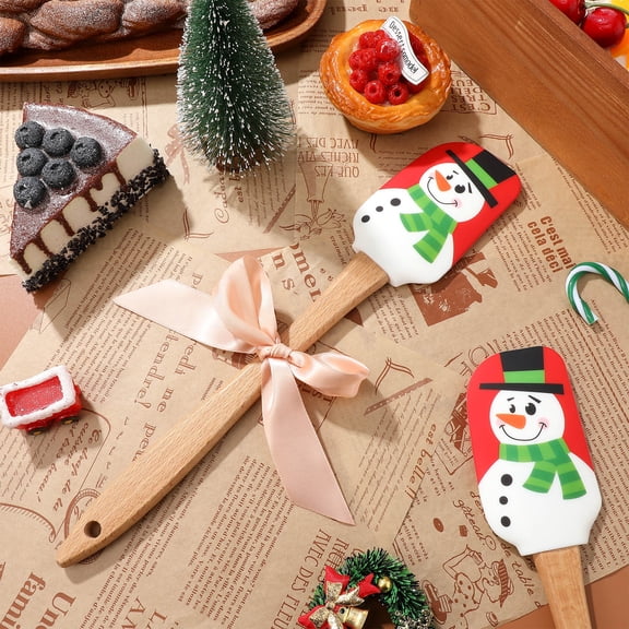 HOOWIFFY 2-Piece Wooden Gingerbread Spatula Set with Flat Edge for Holiday Baking, Cooking, and Everyday Kitchen Use