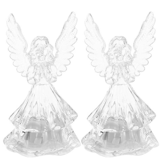 HOOWIFFY Set of 2 Acrylic Angel Figurine Night Lights, Soft Glow Bedroom Decor for Family and Friends, Ideal