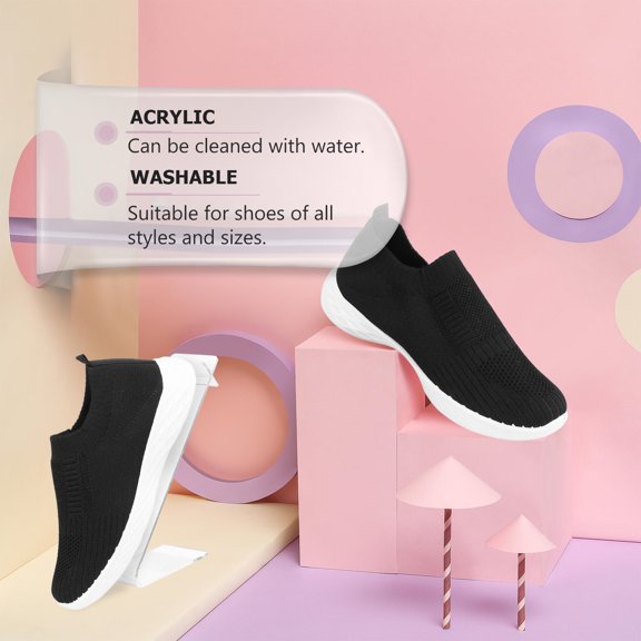 HOOWIFFY 2Pcs Acrylic Shoe Display Rack for Shopping Center with Clear Durable Material