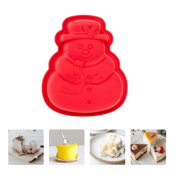 HOOWIFFY 2-Pack Flexible Silicone Cake Molds with Red Snowman Design, Non-Stick Bakeware for Holiday Baking and Food Storage