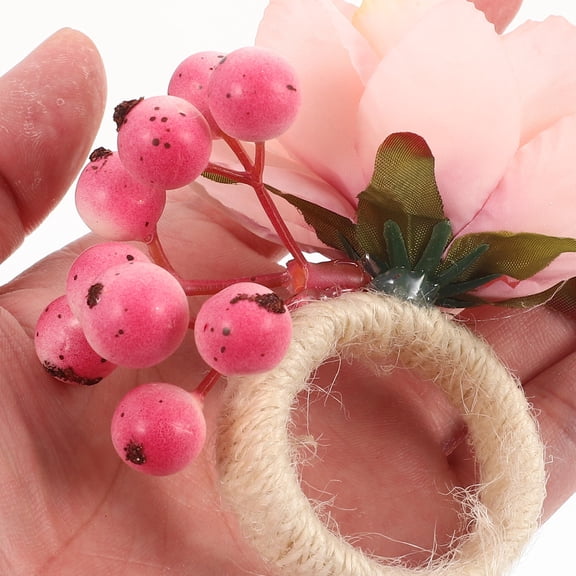 HOOWIFFY Flower Napkin Rings Pink Silk Hemp Rope Plastic Table Decor 2Pcs