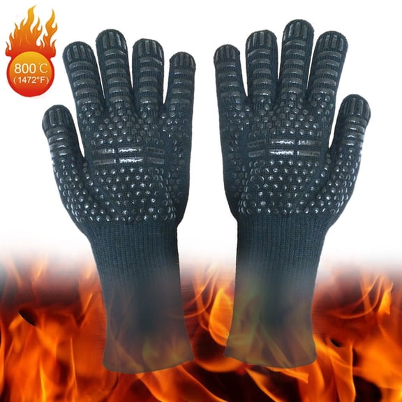 HOOWIFFY 2-Pack Black BBQ Oven Mitts for Outdoor Cooking and Grilling Safety