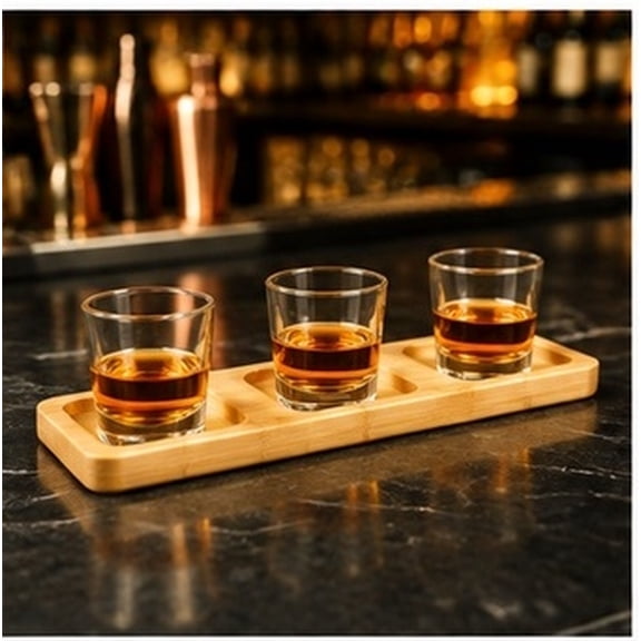 HOOWIFFY 2Pcs Bamboo Cocktail Tasting Tray for Ktv Bar Storage, Sturdy Freestanding Rack