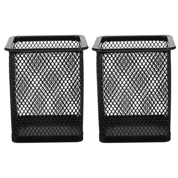 HOOWIFFY 2Pcs Black Metal Pencil Organizer Sturdy Lightweight Pen Pot for Desk