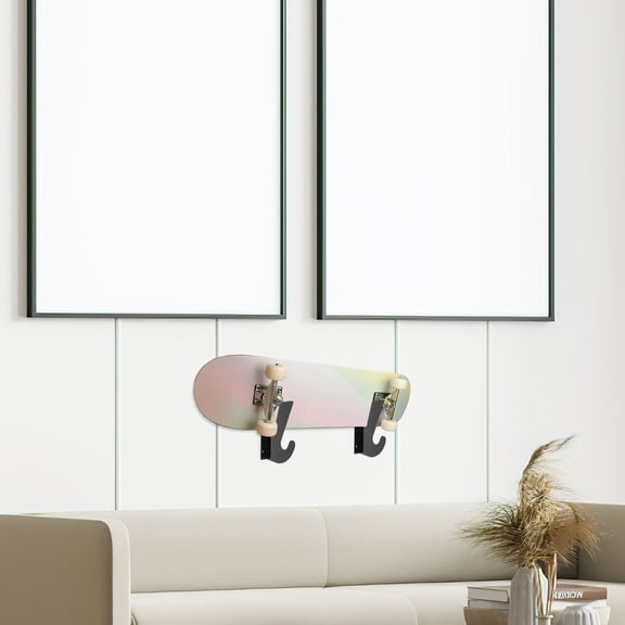 HOOWIFFY 2Pcs Black Skateboard Wall Mount Rack with Dual Layer Space Saving Design