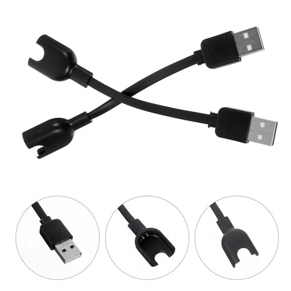 HOOWIFFY 2Pcs Black USB Charging Cable Charger Cord Wire for Smart Bracelet Fast Data Transfer No Heating