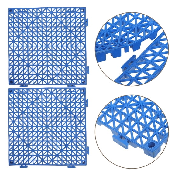 HOOWIFFY 2Pcs Blue Interlocking Drainage Mat for Shower Non Slip Plastic Floor Tiles
