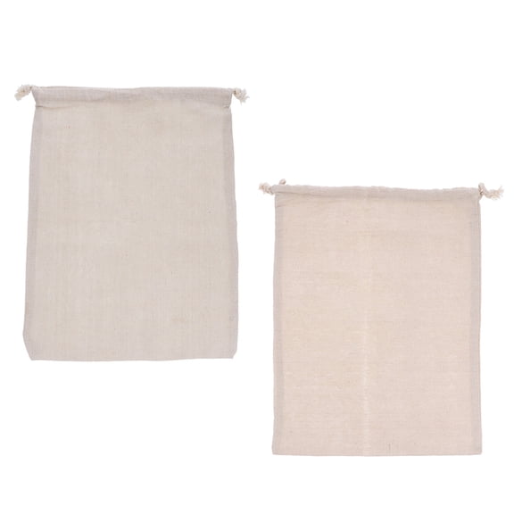 HOOWIFFY Set of 2 Reusable Cotton Linen Bread Storage Bags with Drawstring, Unbleached, Multi-Color Design for Kitchen