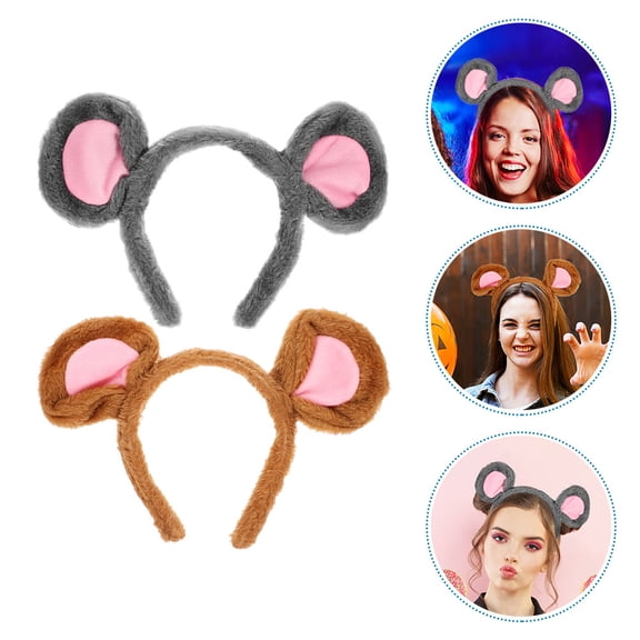 HOOWIFFY 2Pcs Cute Mouse Ears Headband For Parties Comfortable Plush Hair Accessory For All Ages