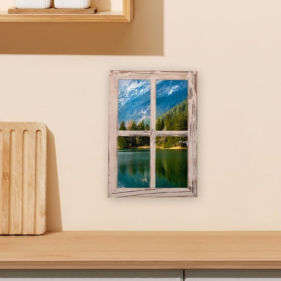 HOOWIFFY 2Pcs Decorative Faux Window Frame Rustic Wooden Farmhouse Wall Decor with Easy Mount