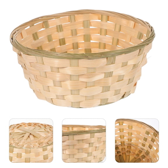 HOOWIFFY Multi Color Bamboo Round Baskets 2pcs for Easter Egg Gathering Storage Home Decor