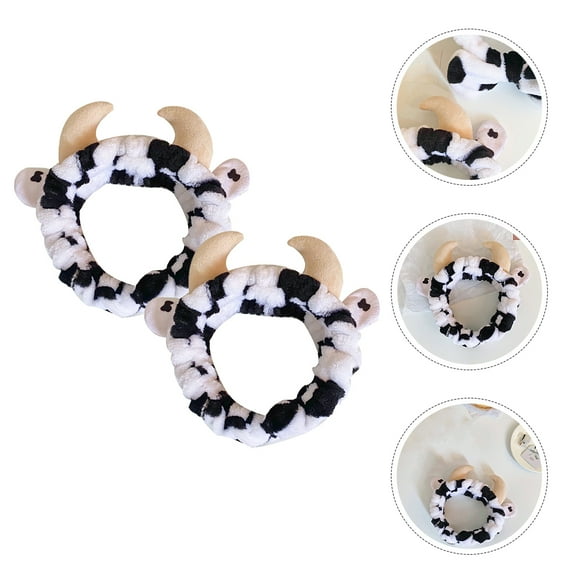 HOOWIFFY 2Pcs Elastic Face Wash Headbands Cow Pattern Headbands for Skincare Routine