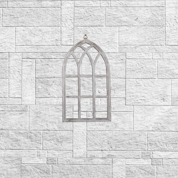 HOOWIFFY 2Pcs Farmhouse Arch Window Frame Wall Decor, Beige Vintage Wood Accent for Home DIY
