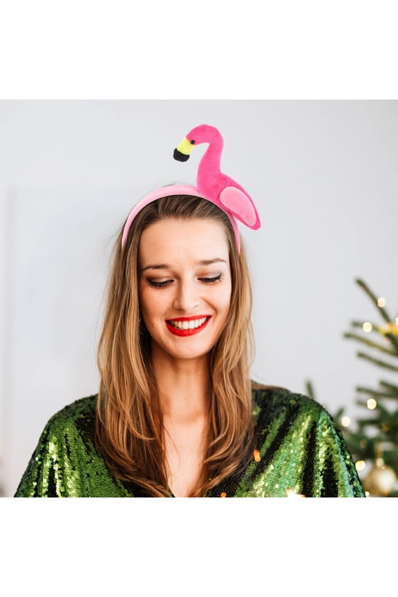 2 Pieces Flamingo Headbands Pink Plastic Props for Photography, Hawaiian Luau Party Decorations and Costume Accessories