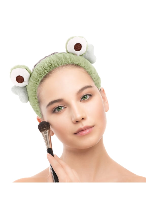2Pcs Skincare Headband Frog Headband for Face Washing Light Green Plush Hair Hoop