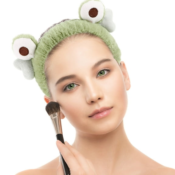 HOOWIFFY 2Pcs Frog Plush Headband Makeup Headband for Women Cute Animal Ears Olive Green