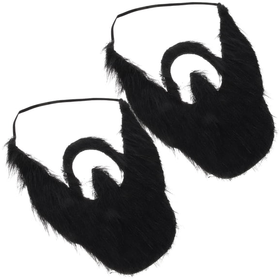 HOOWIFFY 2Pcs Lightweight Black Fake Beard Cosplay Prop with Comfortable Elastic Rope