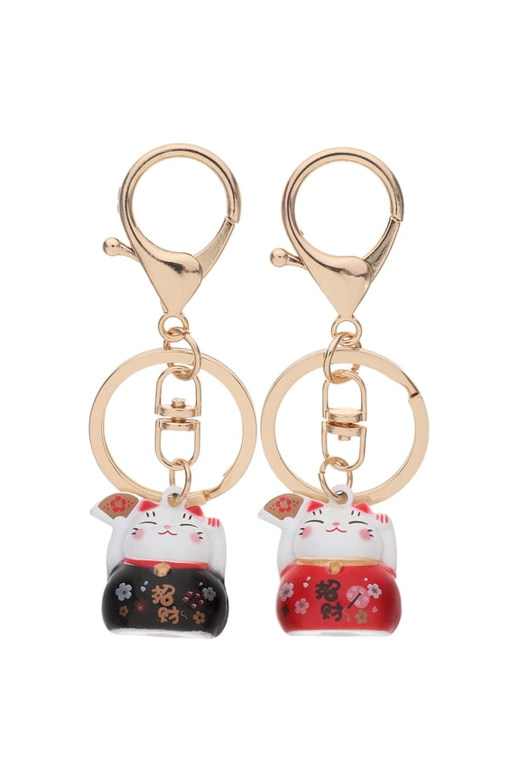 2Pcs Lucky Cat Pendant Keychains Metal Bag Hanging Accessory with Bell