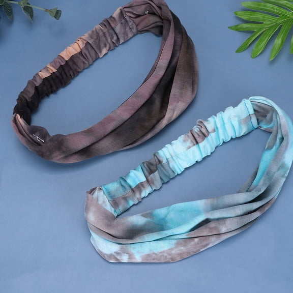 HOOWIFFY 2Pcs Multi Color Polyester Button Yoga Headband Stretchy Breathable Fitness Hairscarf for Workout