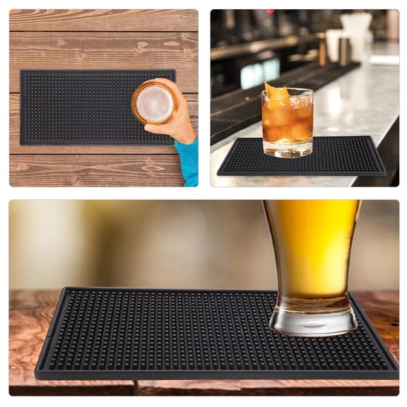 HOOWIFFY 2Pcs Non Slip Bar Mat Black PVC Countertop Pad for Home Use and Coffee Bar Accessories