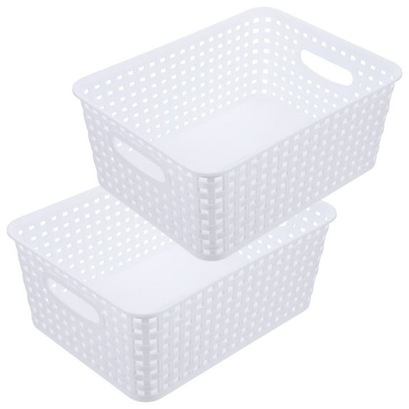 HOOWIFFY 2-Pack White Plastic Storage Baskets for Kitchen, Office, Home Organization and Sundries Storage Containers
