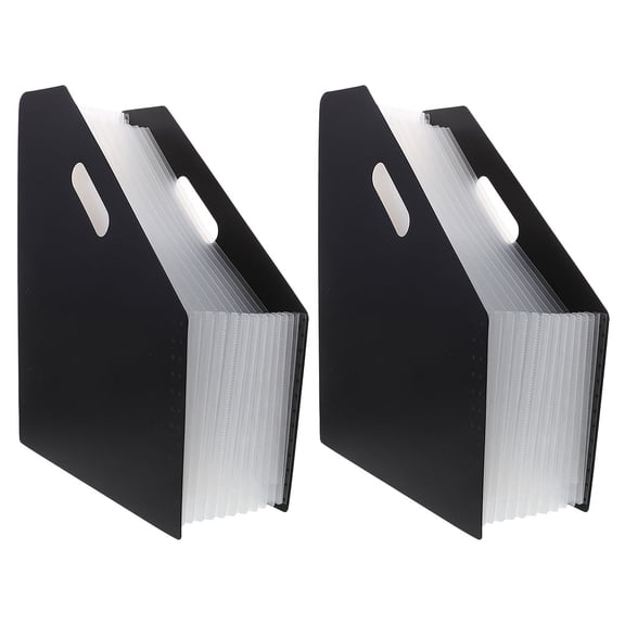 HOOWIFFY 2-Pack Black Expandable Vertical Accordion File Folder Organizer for Document Storage, Receipts, and Office