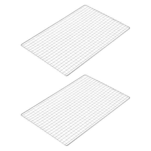 HOOWIFFY 2Pcs Portable Plated Silver Stainless Steel Bbq Wire Mesh Square Grill Mat for Outdoor Cooking