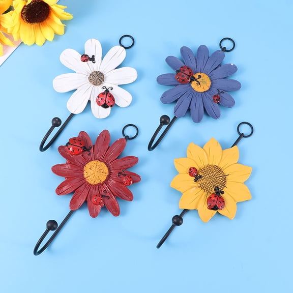 HOOWIFFY Red Resin and Iron Daisy Hooks for Home, Good Bearing Capacity, Easy to Mount