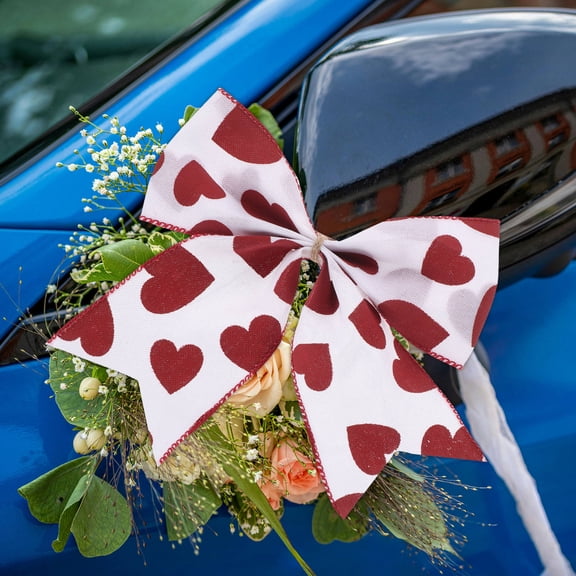 HOOWIFFY 2-Pack Red Valentine Bow Decorations with Heart Print for Wedding, Romantic and Festive Party Decor
