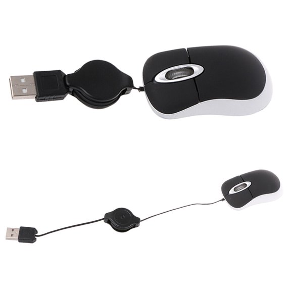 HOOWIFFY 2Pcs Retractable Travel Mouse Optical Mouse Black for Computer Accessories Back to School