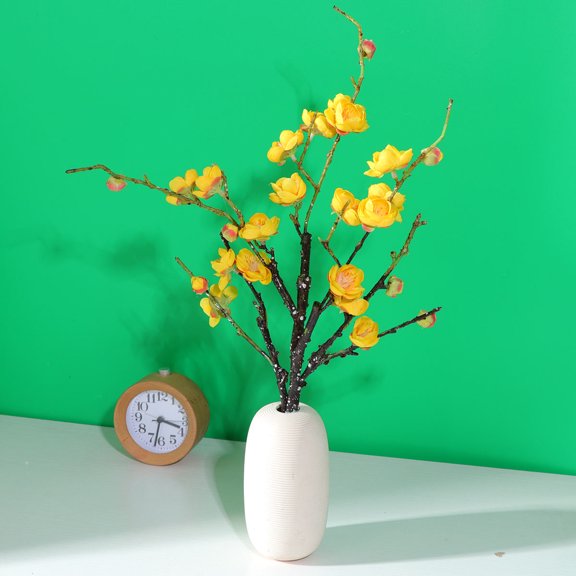 HOOWIFFY 1PC Faux Floral Stems Plum Blossom Branches Silk Cloth Decorative Wedding Arrangement