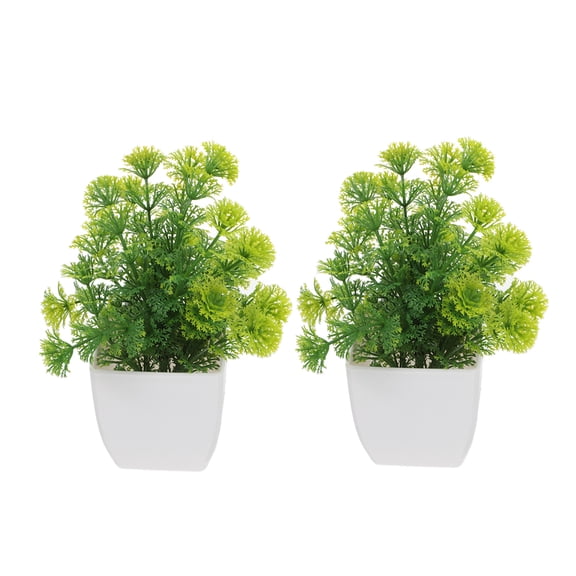 HOOWIFFY 2Pcs Small Artificial Bonsai Trees Green Faux Plants for Shelf and Table Decor