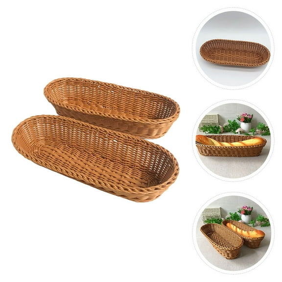 HOOWIFFY 2Pcs Small Bread Basket Plastic Light Brown Holding Bread Kitchen