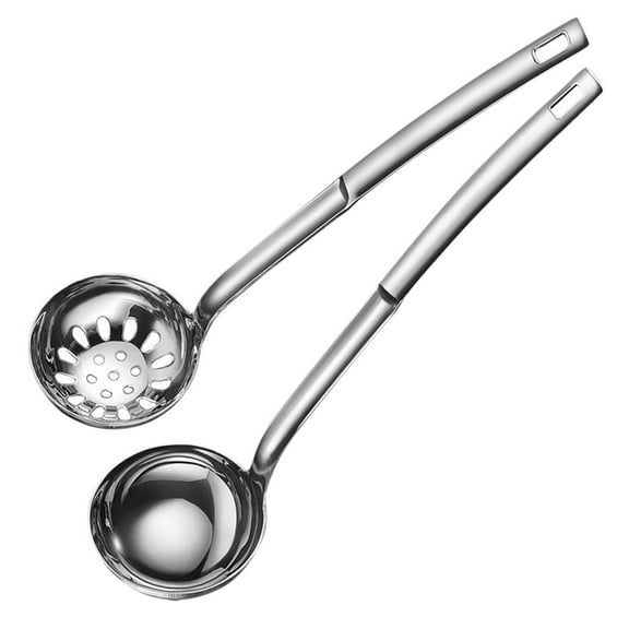 HOOWIFFY Set of 2 Stainless Steel Hot Pot Spoons Slotted Kitchen Serving Utensils in