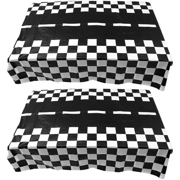 HOOWIFFY 2-Pack Retro Checkered Plastic Tablecloths for Party, Dining Table Decoration and Outdoor Use