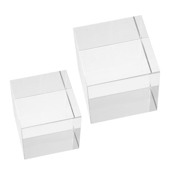 HOOWIFFY 2-Piece Transparent Square Crystal Display Cubes, Macro Photography Props, Retail Shelf Risers and Tabletop Stands